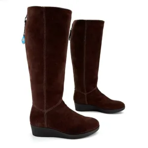 JOHNSTON &amp; MURPHY “DARCY” BROWN/CHESTNUT WATERPROOF SUEDE WEDGE TALL BOOTS