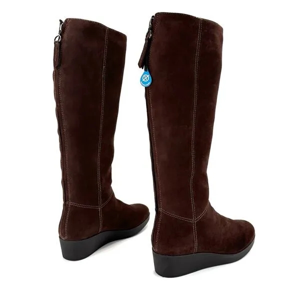 JOHNSTON &amp; MURPHY “DARCY” BROWN/CHESTNUT WATERPROOF SUEDE WEDGE TALL BOOTS