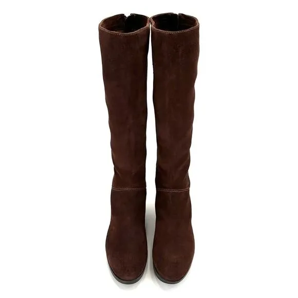 JOHNSTON &amp; MURPHY “DARCY” BROWN/CHESTNUT WATERPROOF SUEDE WEDGE TALL BOOTS