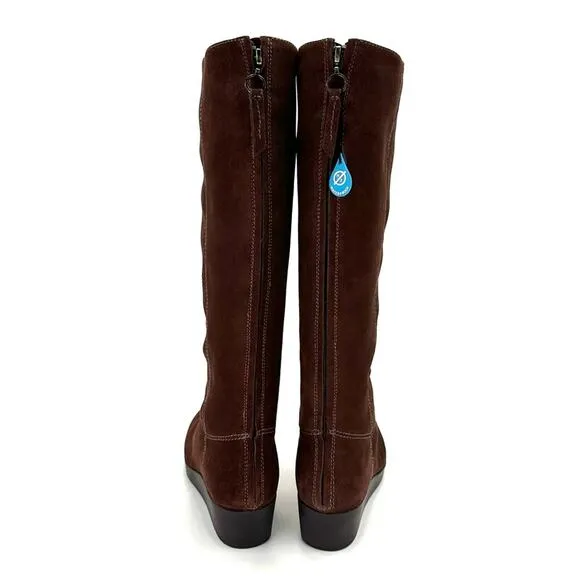JOHNSTON &amp; MURPHY “DARCY” BROWN/CHESTNUT WATERPROOF SUEDE WEDGE TALL BOOTS