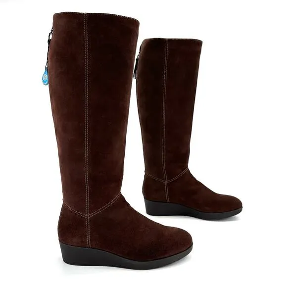 JOHNSTON &amp; MURPHY “DARCY” BROWN/CHESTNUT WATERPROOF SUEDE WEDGE TALL BOOTS