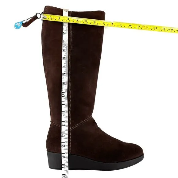 JOHNSTON &amp; MURPHY “DARCY” BROWN/CHESTNUT WATERPROOF SUEDE WEDGE TALL BOOTS