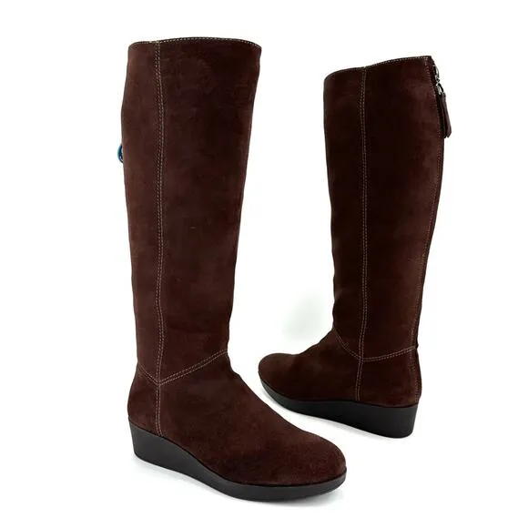 JOHNSTON &amp; MURPHY “DARCY” BROWN/CHESTNUT WATERPROOF SUEDE WEDGE TALL BOOTS