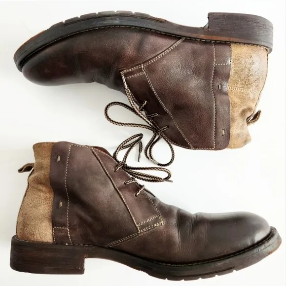Johnston &amp; Murphy Smooth Brown Leather Lace-Up Boots With Suede Heels, Size 10.5