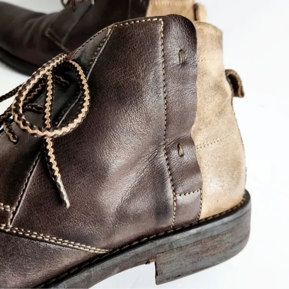 Johnston &amp; Murphy Smooth Brown Leather Lace-Up Boots With Suede Heels, Size 10.5