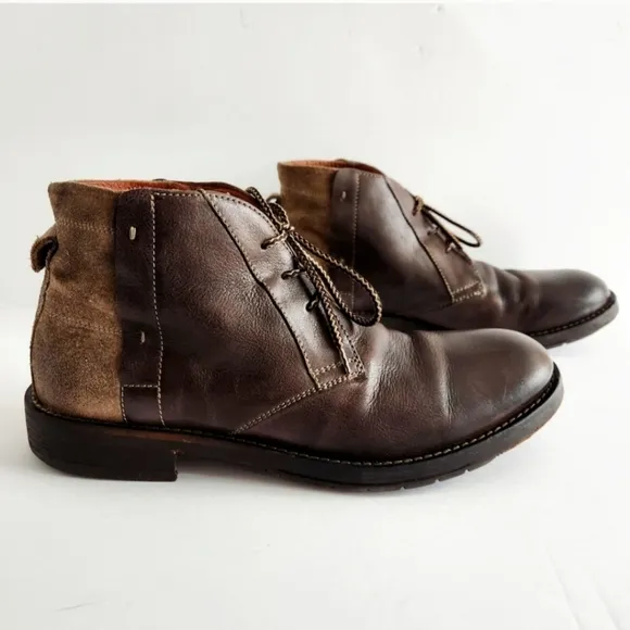 Johnston &amp; Murphy Smooth Brown Leather Lace-Up Boots With Suede Heels, Size 10.5