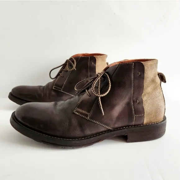 Johnston &amp; Murphy Smooth Brown Leather Lace-Up Boots With Suede Heels, Size 10.5