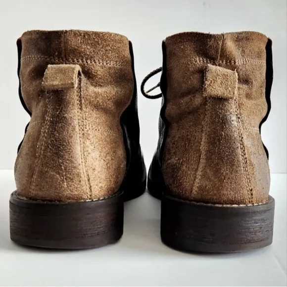 Johnston &amp; Murphy Smooth Brown Leather Lace-Up Boots With Suede Heels, Size 10.5