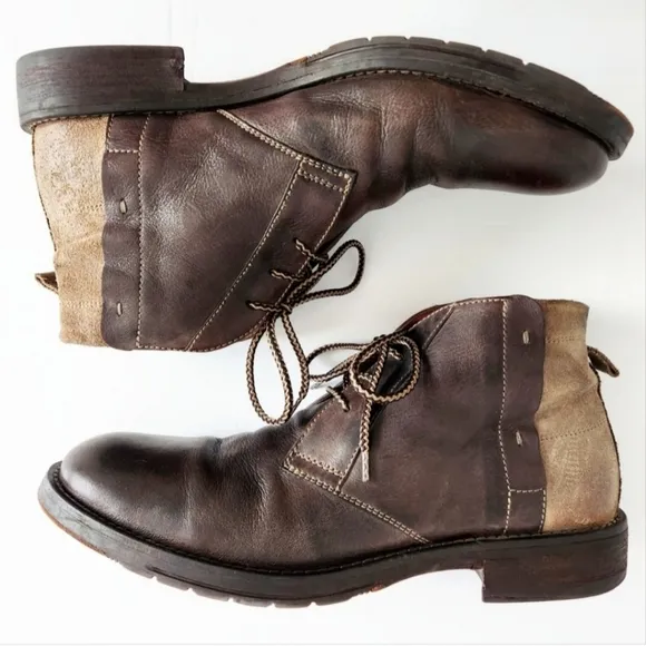 Johnston &amp; Murphy Smooth Brown Leather Lace-Up Boots With Suede Heels, Size 10.5