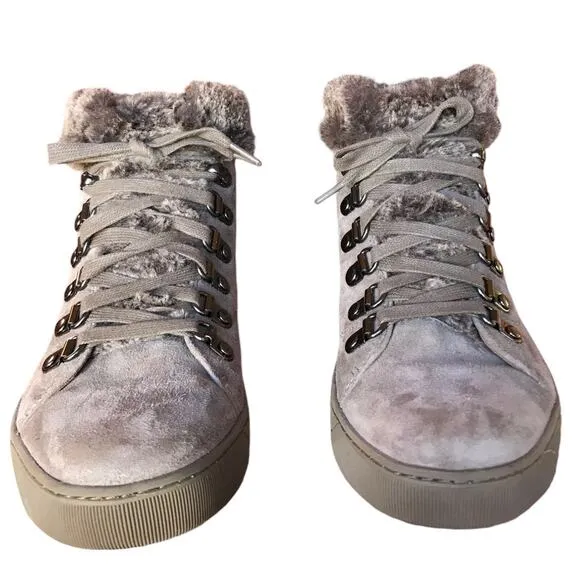 Johnston &amp; Murphy Taupe Suede Fur Trimmed Booties size 8.5