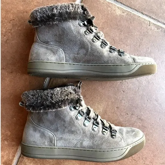 Johnston &amp; Murphy Taupe Suede Fur Trimmed Booties size 8.5