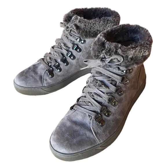 Johnston &amp; Murphy Taupe Suede Fur Trimmed Booties size 8.5