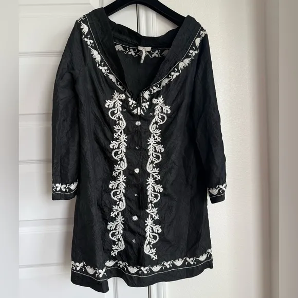 Joie Black Embroidered Silk Tunic Dress – Size S