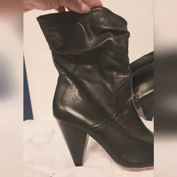 JOIE Gabbissy Slouchy Mid Calf Bootie In Black Leather Size 5