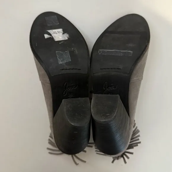 Joie Loren Fringe Gray Suede Chunky Heel Booties Size 38 Western Boho