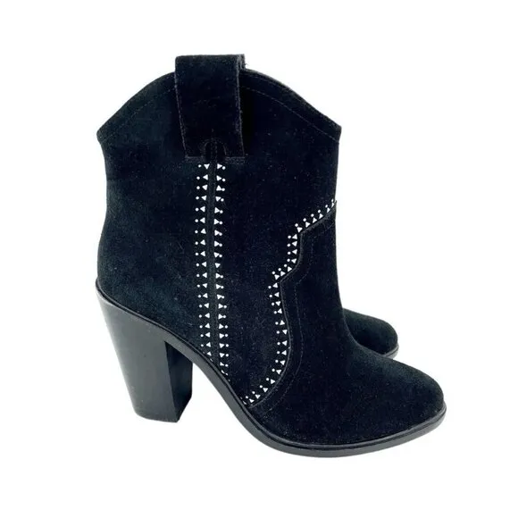 Joie Monte Black Suede Leather Studded Ankle Booties SZ 38 EU New $365