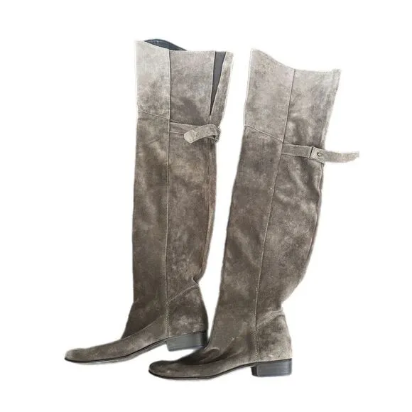 Joie Over the Knee Gray‎ Suede Leather Boots 37.5 Sz 7/ 7.5