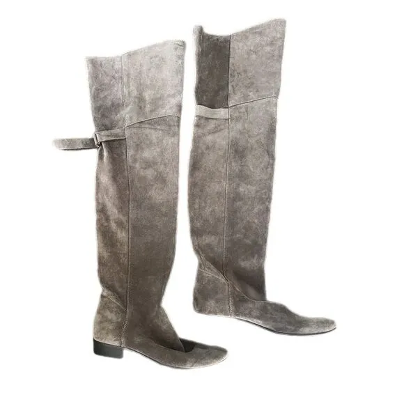Joie Over the Knee Gray‎ Suede Leather Boots 37.5 Sz 7/ 7.5