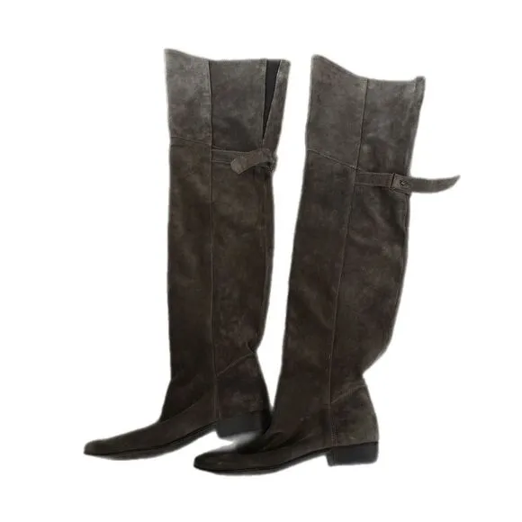 Joie Over the Knee Gray‎ Suede Leather Boots 37.5 Sz 7/ 7.5