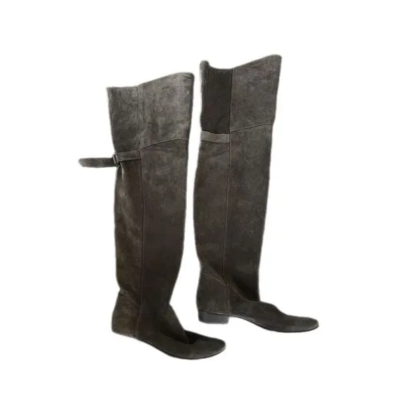 Joie Over the Knee Gray‎ Suede Leather Boots 37.5 Sz 7/ 7.5