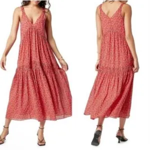 Joie Women’s Tea Rose Leopard Print Sleeveless Cotton Tiered Maxi Dress Large