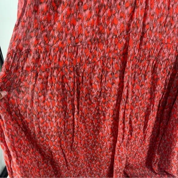 Joie Women’s Tea Rose Leopard Print Sleeveless Cotton Tiered Maxi Dress Large
