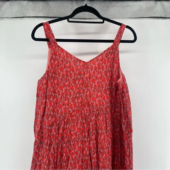 Joie Women’s Tea Rose Leopard Print Sleeveless Cotton Tiered Maxi Dress Large