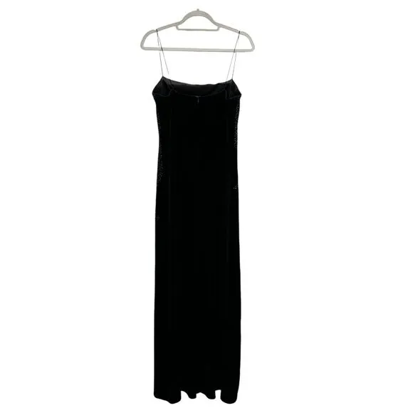 JS Boutique Black Velvet Maxi Dress Spaghetti Straps Beadwork Elegant Detail
