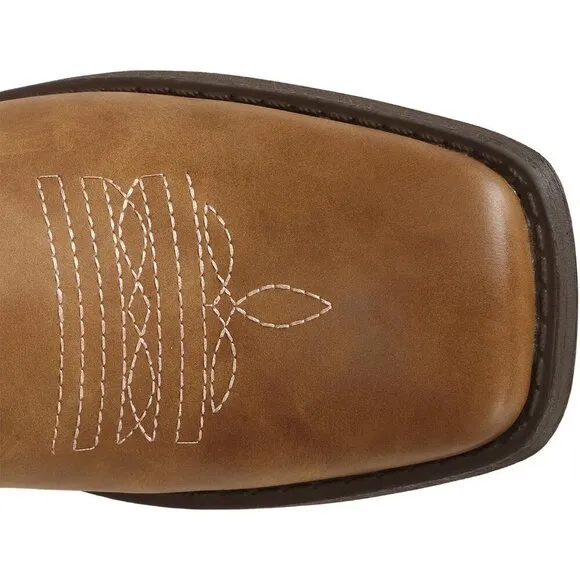 J's.o.l.e Cowboy Boots Women Tan Faux Leather Floral Embroidered Fashion Boots