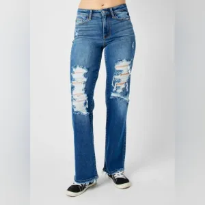 Judy Blue Full Size Mid Rise Distressed Raw Hem Jeans