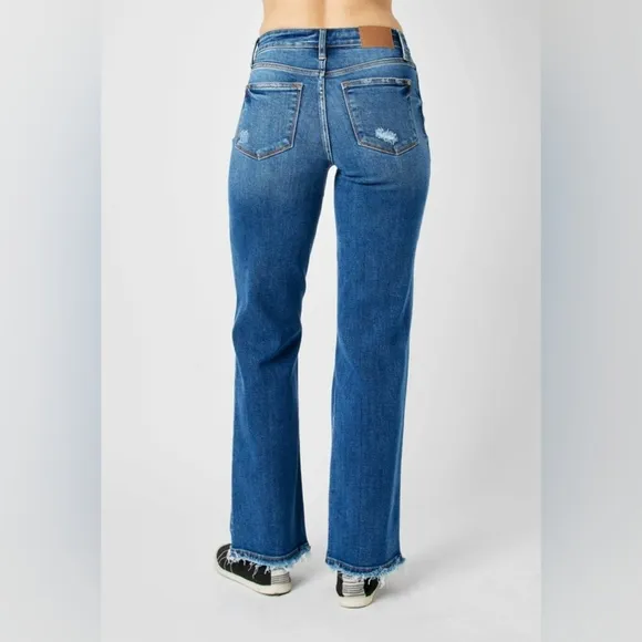 Judy Blue Full Size Mid Rise Distressed Raw Hem Jeans