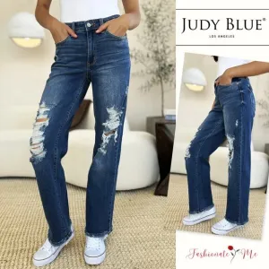 Judy Blue Full Size Mid Rise Distressed Raw Hem Medium Wash Denim Jeans