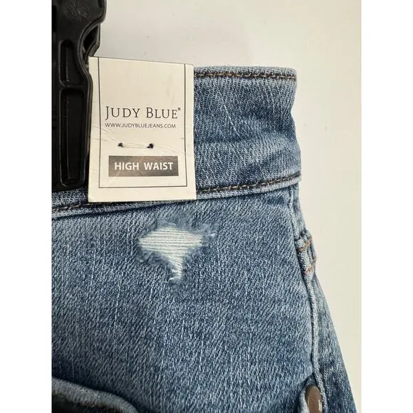 Judy Blue Women’s 14W Maddy High Waist Tummy Control Distressed Straight Jeans