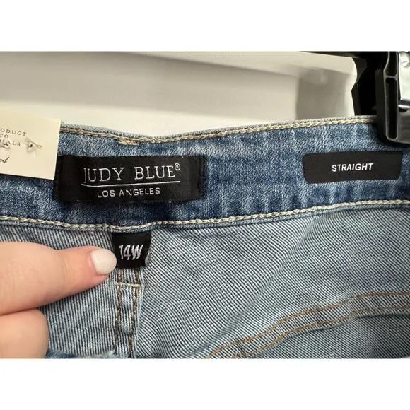Judy Blue Women’s 14W Maddy High Waist Tummy Control Distressed Straight Jeans