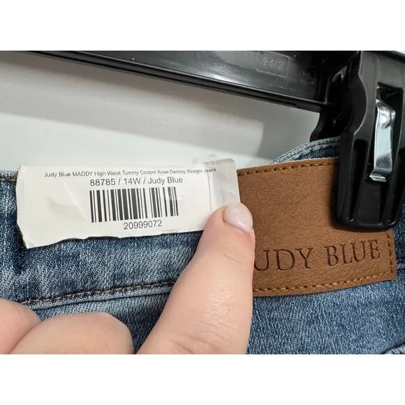Judy Blue Women’s 14W Maddy High Waist Tummy Control Distressed Straight Jeans