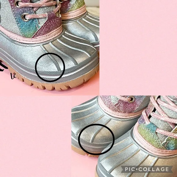Juicy Couture Lil Quinto Drive Toddler Silver &amp; Rainbow Glitter Snow Duck Boots