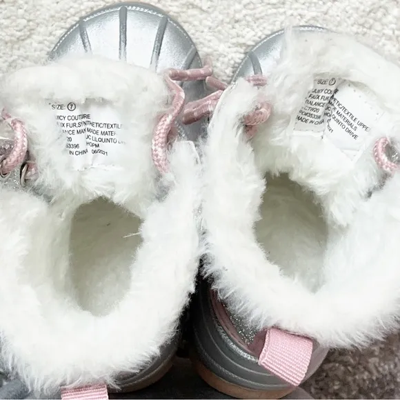 Juicy Couture Lil Quinto Drive Toddler Silver &amp; Rainbow Glitter Snow Duck Boots