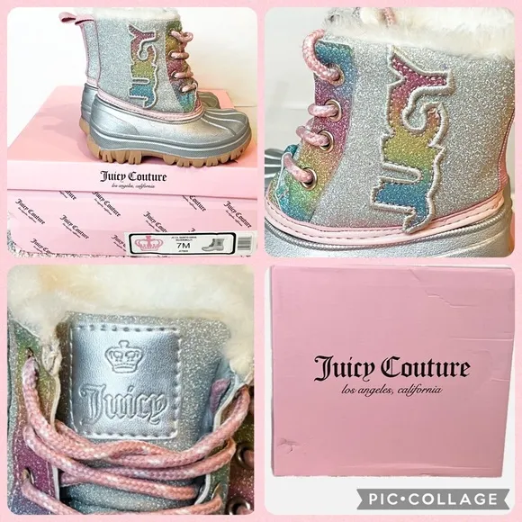 Juicy Couture Lil Quinto Drive Toddler Silver &amp; Rainbow Glitter Snow Duck Boots