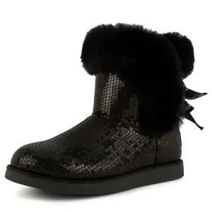 Juicy Couture Women's Slip On Winter Snow Boots Warm & Insulated Fur Lining Comfortable Fashion Booties-King 2-Black Sequins-7