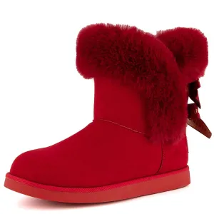 Juicy Couture Women's Slip On Winter Snow Boots Warm & Insulated Fur Lining Comfortable Fashion Booties-King 2-Red Micro-7