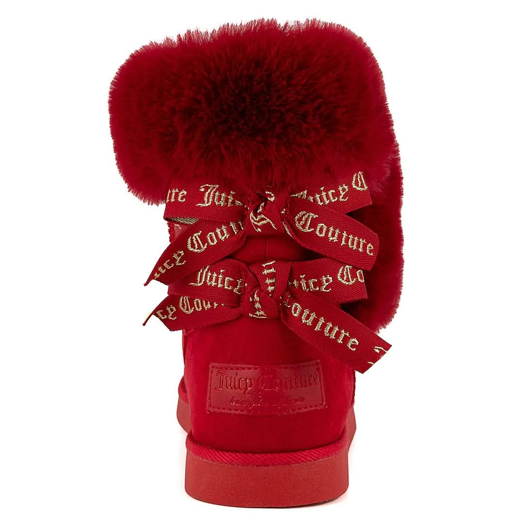 Juicy Couture Women's Slip On Winter Snow Boots Warm & Insulated Fur Lining Comfortable Fashion Booties-King 2-Red Micro-7