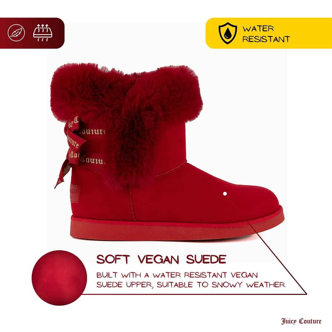 Juicy Couture Women's Slip On Winter Snow Boots Warm & Insulated Fur Lining Comfortable Fashion Booties-King 2-Red Micro-7