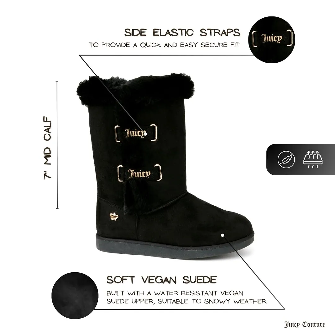 Juicy Couture Women's Slip On Winter Snow Boots Warm & Insulated Fur Lining Comfortable Fashion Booties-Koded-Black-6
