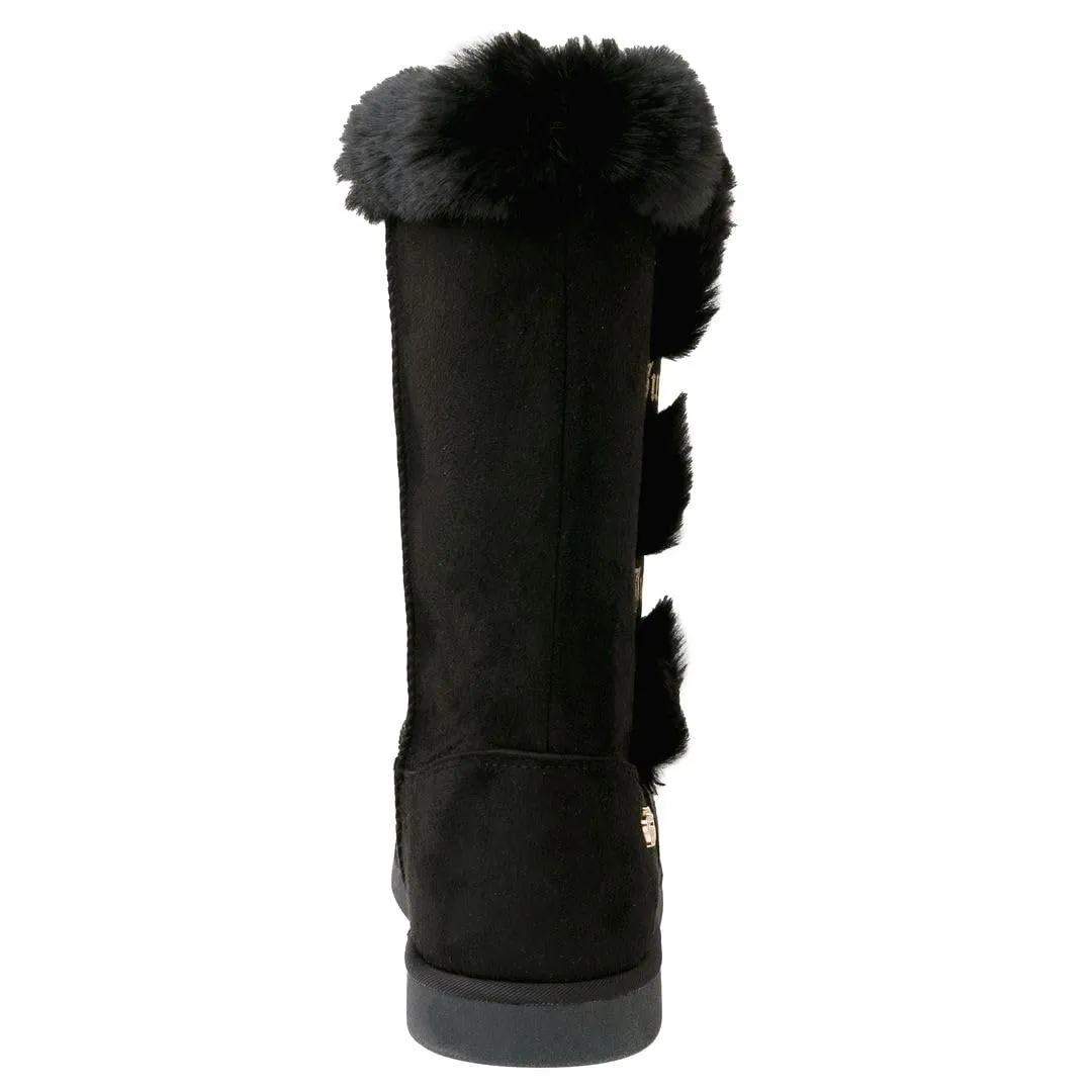 Juicy Couture Women's Slip On Winter Snow Boots Warm & Insulated Fur Lining Comfortable Fashion Booties-Koded-Black-6