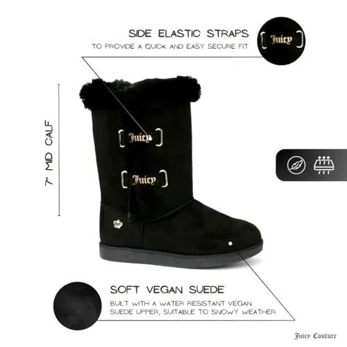 Juicy Couture Women's Slip On Winter Snow Boots Warm & Insulated Fur Lining Comfortable Fashion Booties-Koded-Black-6