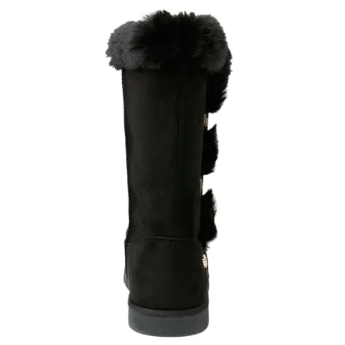 Juicy Couture Women's Slip On Winter Snow Boots Warm & Insulated Fur Lining Comfortable Fashion Booties-Koded-Black-6