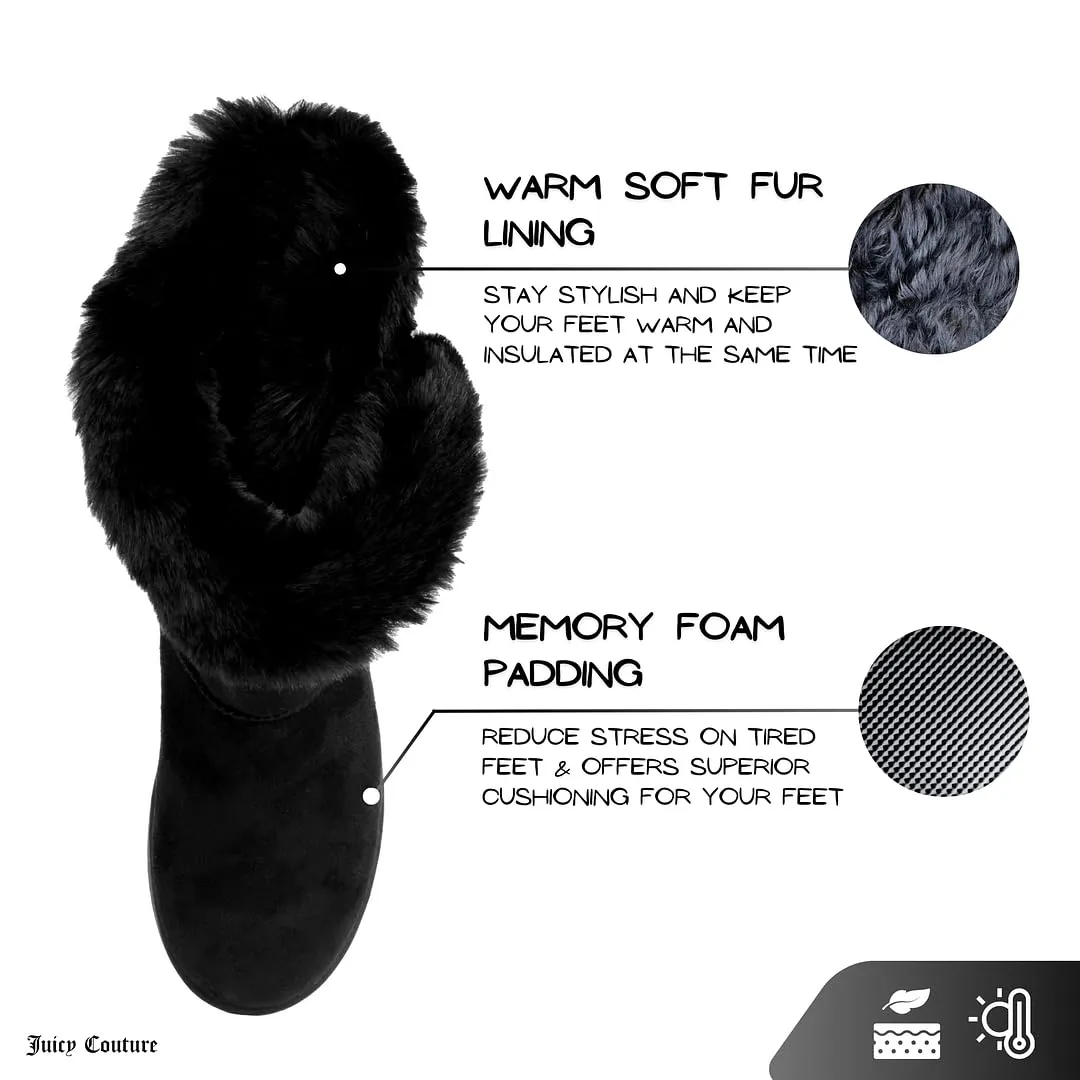 Juicy Couture Women's Slip On Winter Snow Boots Warm & Insulated Fur Lining Comfortable Fashion Booties-Koded-Black-8