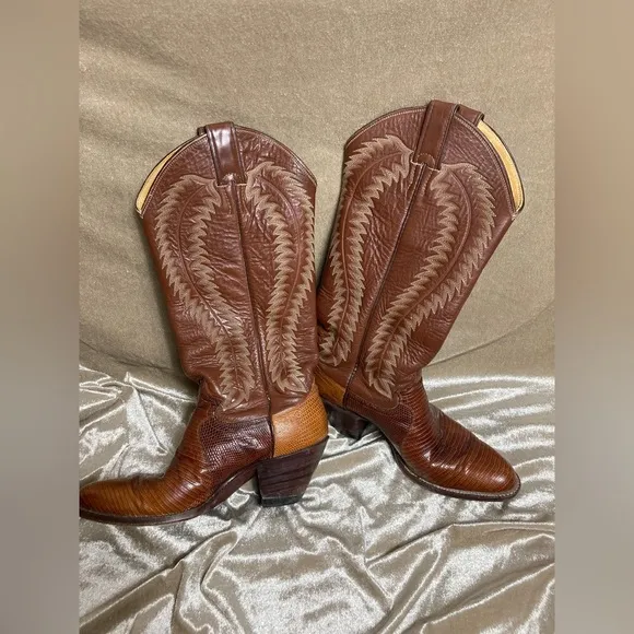 Justin 4886 Brown Lizard Skin Western Cowboy Boots Size 7.5 B