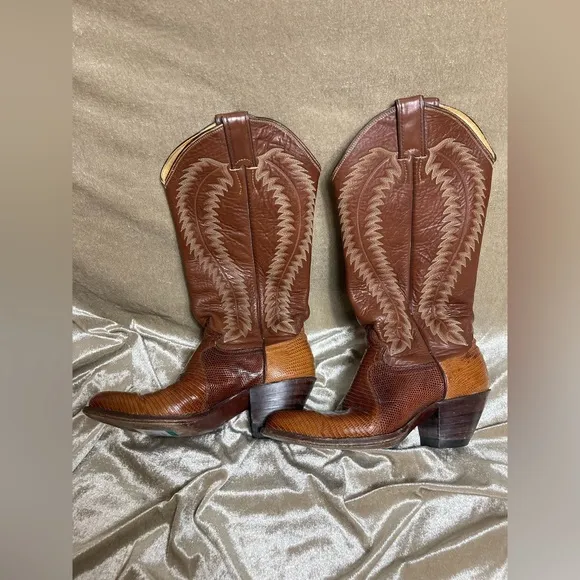 Justin 4886 Brown Lizard Skin Western Cowboy Boots Size 7.5 B