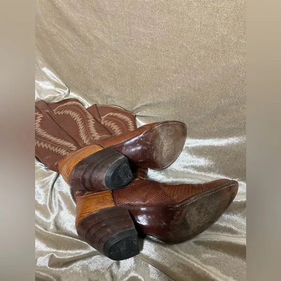 Justin 4886 Brown Lizard Skin Western Cowboy Boots Size 7.5 B